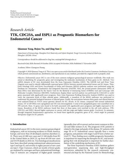 TTK, CDC25A, and ESPL1 as Prognostic Biomarkers for …