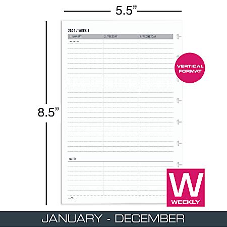TUL Discbound Weekly Refill Pages, Untimed, Junior Size, January To
