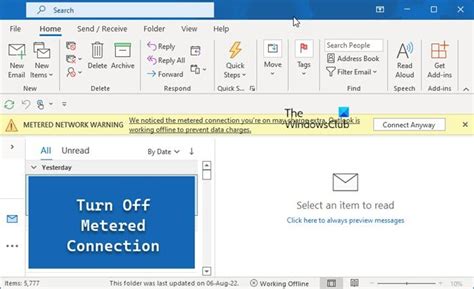 Turn Off the Metered Network Warning in Outlook - balustradellc