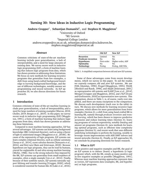 Turning 30: New Ideas in Inductive Logic Programming - IJCAI - coolestguyplanet.net