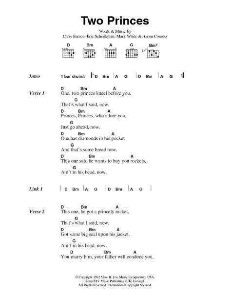 TWO PRINCES CHORDS by Spin Doctors @ Ultimate-Guitar.Com