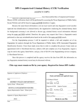 TX DPS Computerized Criminal History (CCH) Verification 2013 …