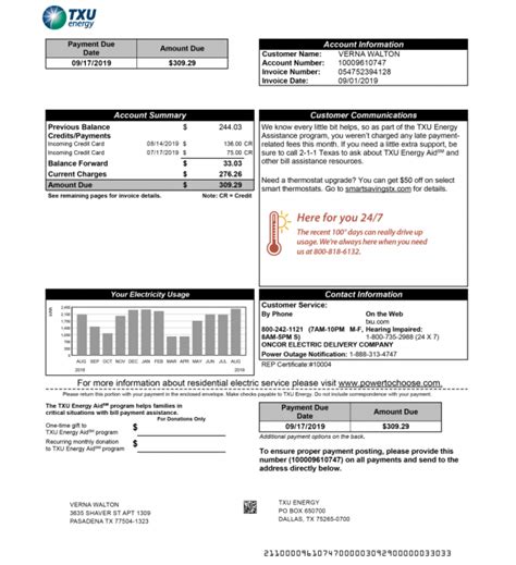 TXU Example Bill Current Utilities Inc