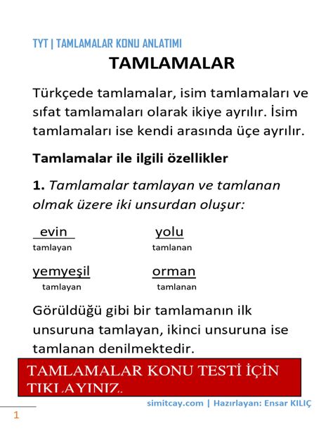 TYT TAMLAMALAR KONU ANLATIMI TAMLAMALAR Simit. 