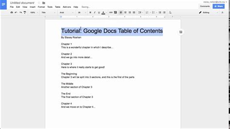 Table Of Contents Template Google Docs