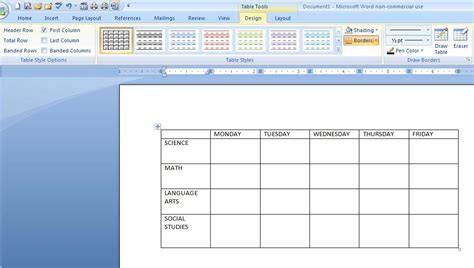 Table Template Microsoft Word