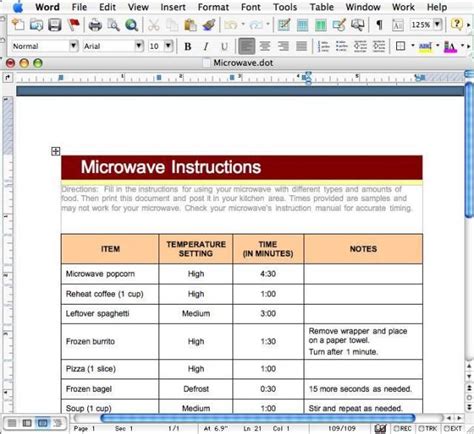 Table Templates For Microsoft Word