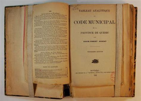 Tableau analytique du code municipal de la province de québec. - Comptes rendus du quatrième colloque artep.