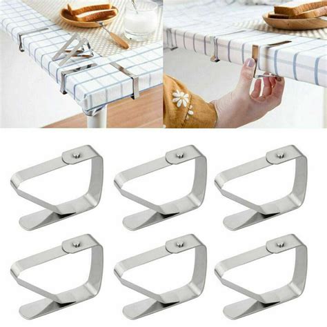 FREE shipping Decostyle, Premium Clear Plastic Tablecloth Clips, Table Cover Transparent Clamps, Picnic Table Holder, Reusables, Outdoor, Set of 6 (54) $6.99 Tablegator four pak, table, tablecloth, picnic, indoor, outdoor, home, clamp, kitchen, patio, $18.99 FREE shipping