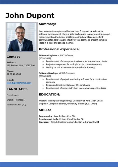 Tabular CV template GetYourCV