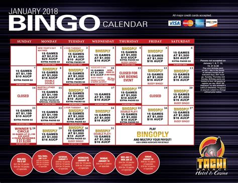 Tachi Palace Bingo Calendar 2022