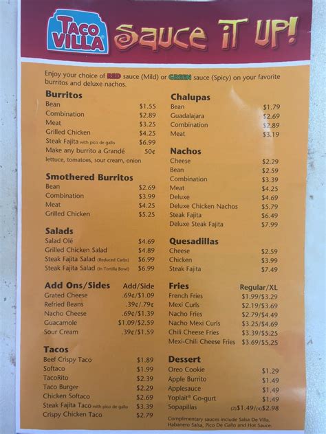 Taco Villa Menu With Prices
