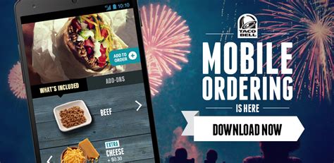  Download the official Taco Bell® app and your taste buds will officially thank you. Earn points on every qualifying order and reward yourself with free food. Gain access to exclusives only available on the app. Order tacos for delivery or pickup. Features Include: 1. Order and pay ahead for delivery or pickup 2. . 