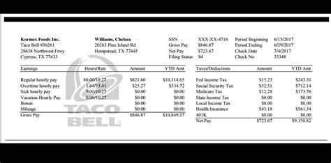 A pay stub is part of a paycheck that lists details about the employee's pay. ... Taco bell had their own website fr employees to print out any pay statements and w2s.call your taco bell..ask for ...