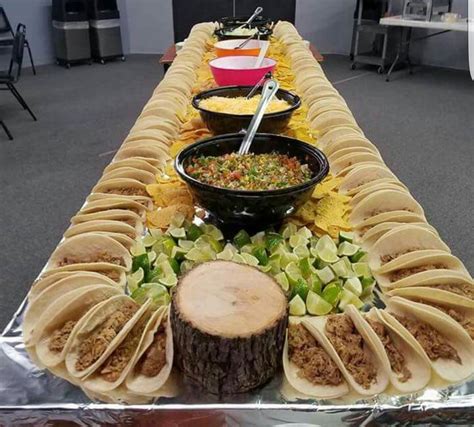Taco buffet. ALL PACKAGES WILL BE SERVED BUFFET STYLE. Basic Taco Cart Catering Package: minimum 30 guests - Starting at $450 . Includes the following: Your choice of 3 meats. Carne asada. Chicken. Carnitas. Al pastor. Beans and rice. Chips and guacamole. ... Wedding All-Star TACO CART CATERING PACKAGE: $18.00 PER GUEST . Includes the following: … 