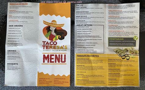 Taco teresa's. TERESA'S FAVORITES. Simply, the best sellers of the house. See menu. KID'S MENU. Mac & Cheese, Chicken Fingers & more! See menu. TACOS & MEAT OPTIONS. Tacos, … 