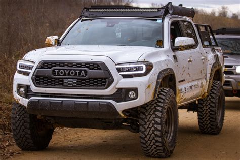 Gender: Male. 22 WHITE TRD OFFROAD 4x4 DCSB. King 2.5's with adjusters from accutune front and rear, 88 rotors rear add a leaf, Camburg X-joint UCA's, Factory style trd pro 16" wheels with 0 offset, 285/75/16 KO2's, pro grille, Front bumper viper cut, trd front skid plate, full RCI under skid plates, Cali raised trail sliders, exhaust ....