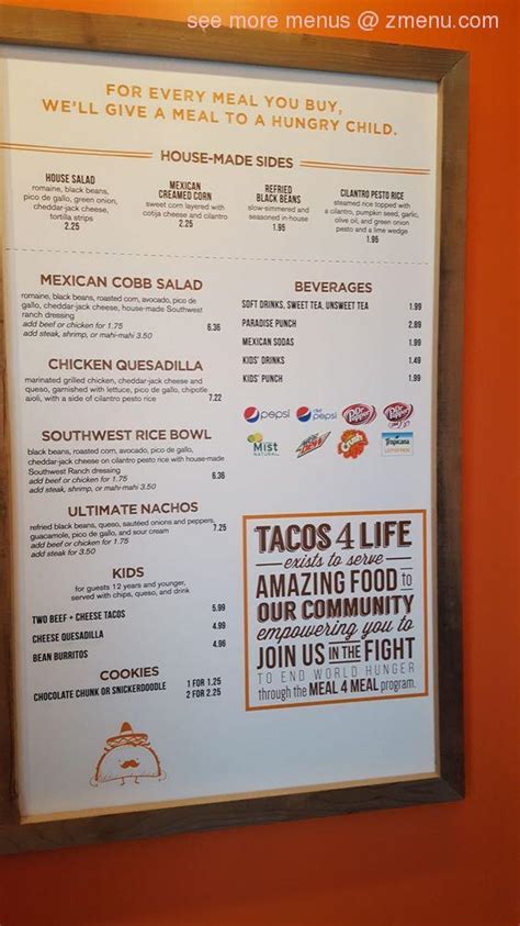 Tacos For Life Menu With Prices