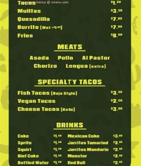 View the online menu of Tacos El Chilango Food