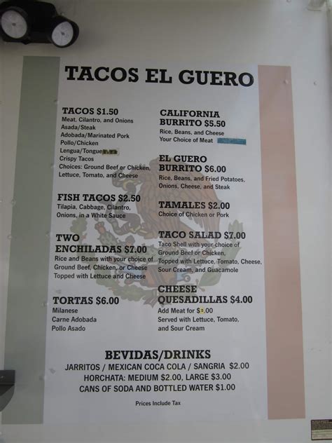 Tacos el guero spokane valley menu. Tacos El Güero is a Food Truck in Spokane Valley. Plan your road trip to Tacos El Güero in WA with Roadtrippers. ... Tacos El Güero. 1416 N Pines Rd, Spokane ... 