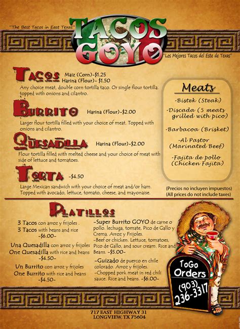 Tacos goyo. We Offer Delivery! Now offering In Store Pickups and Local Delivery on all orders!! 
