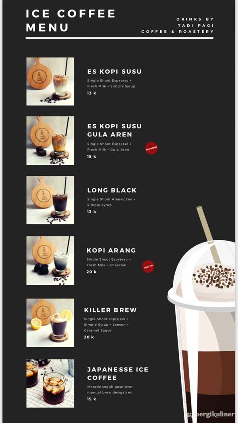 Tadi pagi roastery menu.  Check out the Bar Menu, Food Menu, Misc Menu item prices of Lih...