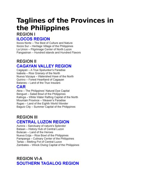 Taglines of the Provinces in the Philippines - Blogger