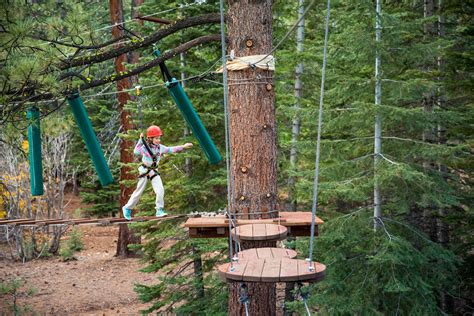 Tahoe treetop adventure park. The Olympic Valley Treetop Adventure Park includes beginning and intermediate aerial treks to accompany the vertical climbing elements. A total of 10 events/bridges and 6 short zip lines along with the traditional climbing events provide a variety of fun and challenging obstacles. This location is best described as a combination of an older ... 