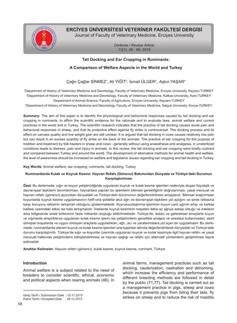 Tail Docking and Ear Cropping in Ruminants A Comparison of. 