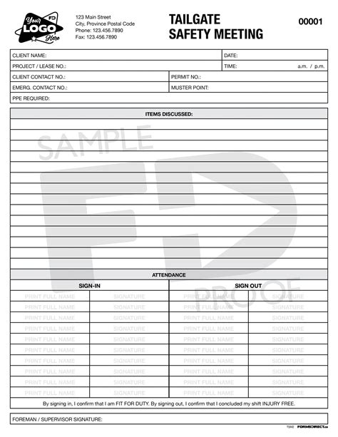 Tailgate Safety Meeting TSM2 Custom Safety Form Forms Direct