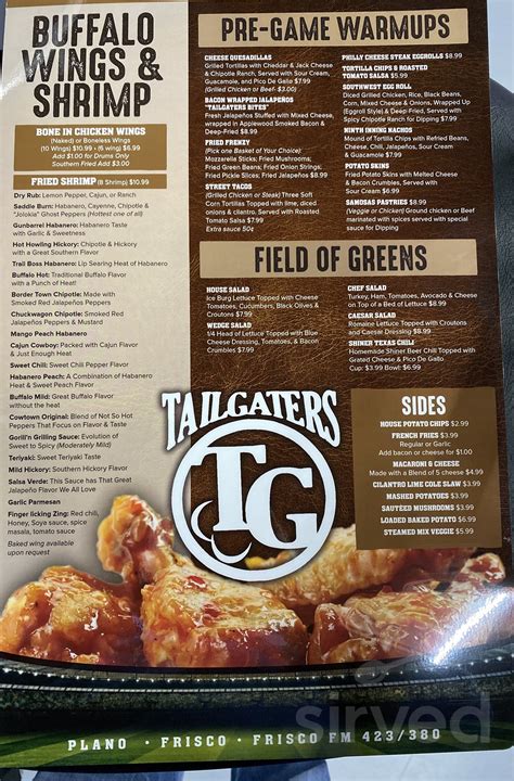 Tailgators Sports Bar and Grill from United States Menu