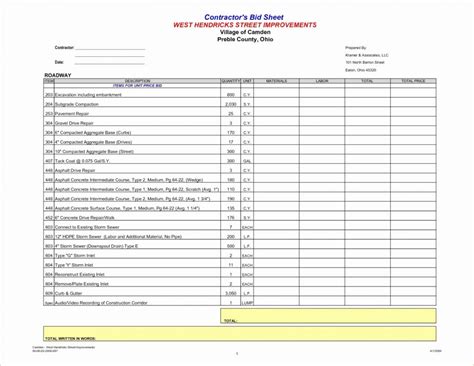 Take Off Sheet Template Excel