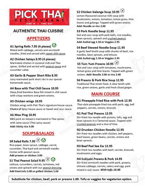 Takeaway Menu - Pick Thai Restaurant