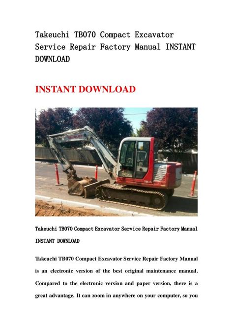 Takeuchi tb070 compact excavator service repair factory manual instant. - Peugeot 206 technical manual download free.