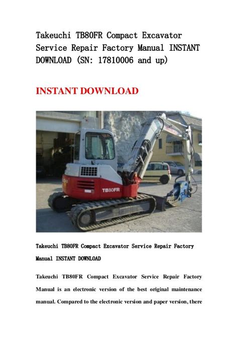 Takeuchi tb80fr compact excavator service repair factory manual instant sn 17810006 and up. - Introductory statistics a problem solving approach solution manual.