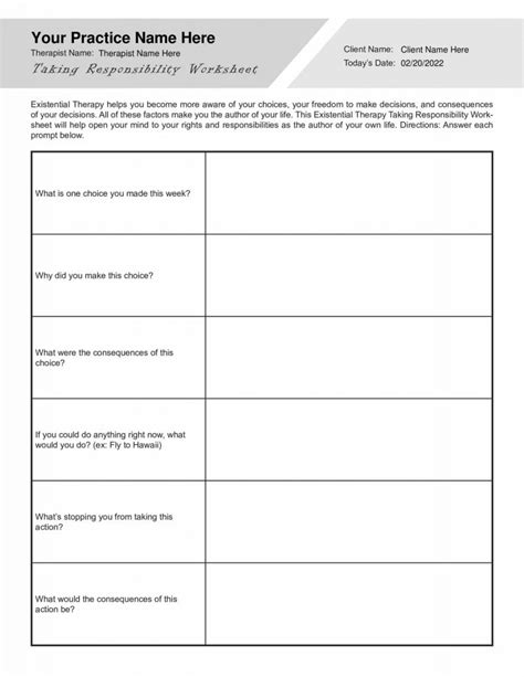 Taking Responsibility Worksheet - Mental Health Worksheets