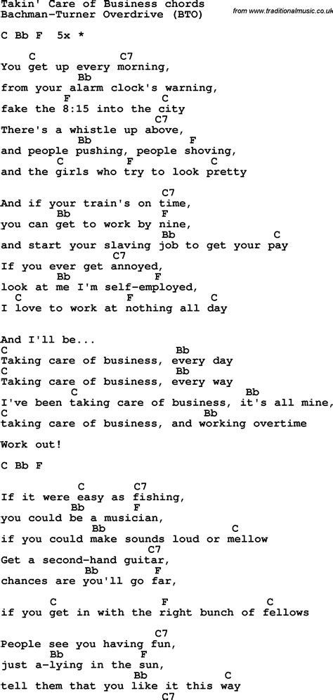 Taking care of business lyrics and chords. - The restaurant managers handbook how to set up operate and.