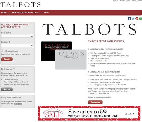 Talbots online bill pay. Talbots Credit Card - Deep Link Sign In. Is your mobile carrier not listed? If your mobile carrier is not listed, we are currently unable to text you a unique ID code. Please call Customer Care at 1-800-225-8204 (TDD/TTY: 1-800-695-1788 ). 