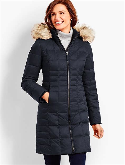 Material: Shell: 100% Polyester; Lining: 100% Polyester; Trim (Faux Fur): 87% Modacrylic, 13% Polyester; Fill: Down (Minimum 80% Down) Care: Remove faux fur before laundering; machine wash cold, gentle cycle; only non-chlorine bleach when needed; tumble dry low; cool iron if needed. Shop Talbots for modern classic women's styles. 