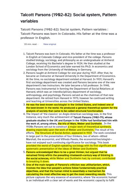 Talcott parsons pattern variables