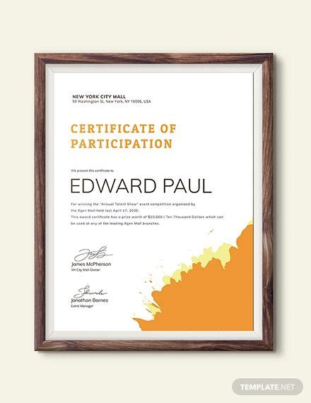 Talent Show Participation Certificate Template Google Docs Word Template Net