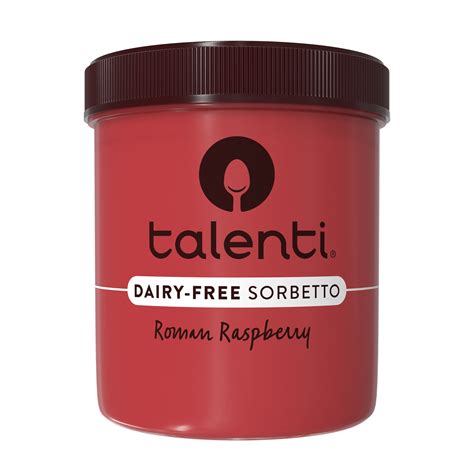 Talenti dairy free. Try Talenti Roman Raspberry Dairy-Free Sorbet. Each pint of Talenti Roman Raspberry Sorbet is crafted with 97 raspberries and a hint of lemon juice for the ultimate tangy treat. This Sorbet is simple yet delicious, and perfect for when you're looking for the balance of both sweet and tart. It's a clear winner if you're in need of a dairy-free ... 