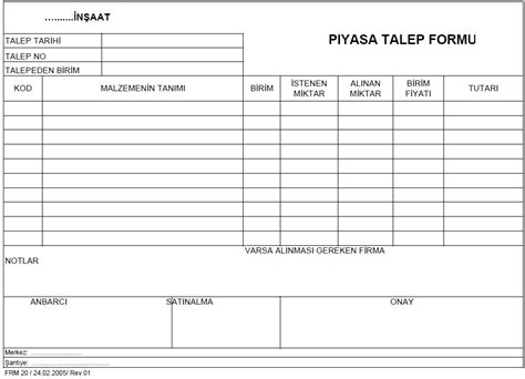 Talep Formu . 