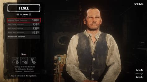 Talisman rdr2. Similar to all RDR2 trinkets, you don’t actually have to equip it in order get its bonuses. The Beaver Tooth Trinket slows the degradation of all weapons by 10%, making it quite useful when paired with the Raven Claw Talisman. Looking for more Red Dead Redemption II crafting guides, tips, ... 
