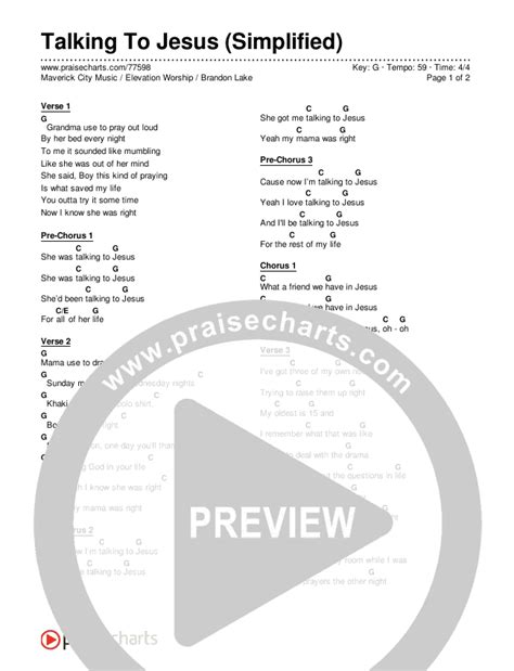 "Talking To Jesus" chord charts can be 