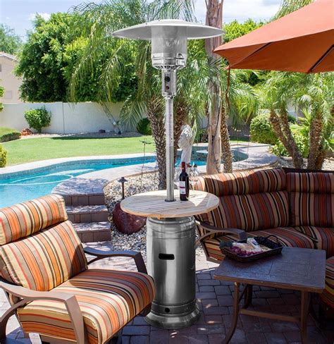 Tall outdoor patio heaters.