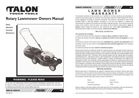 Talon lawn mower user manual model am3054. - Operators manual new holland 640 round baler.
