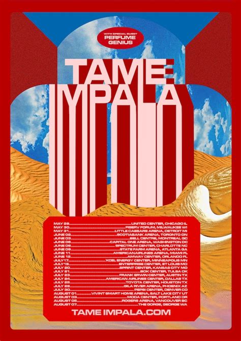 Tame impala tour 2024. Jun 22, 2021 · Tame Impala Phase 1 Rushium Trials Tour Dates. September 4 – Manchester, TN @ Bonnaroo Festival. September 7 – Chicago, IL @ United Center. September 10 – George, WA @ The Gorge. September ... 