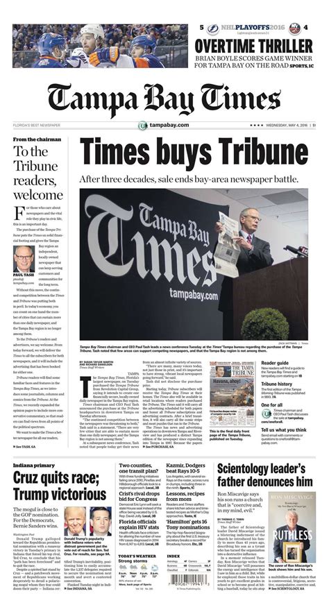 Tampabay times. The Tampa Bay Times e-Newspaper is a digital replica of the printed paper seven days a week that is available to read on desktop, mobile, and our app for subscribers only. To enjoy the e-Newspaper ... 
