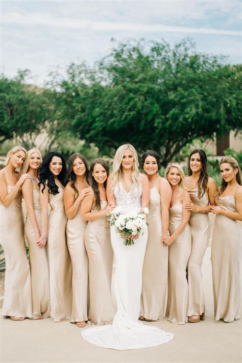 Tan bridesmaid dresses. Bridesmaid Dress Colors and Florals to Fit Your Wedding Vision. Hot wedding trend alert! Mismatched bridesmaid dresses have been taking the wedding world by storm and show no signs of slowing down. If you want to hop on the trend, Dessy makes it ridiculously easy to mix-and-match bridesmaid dress colors. Just shop our stunning array of ... 